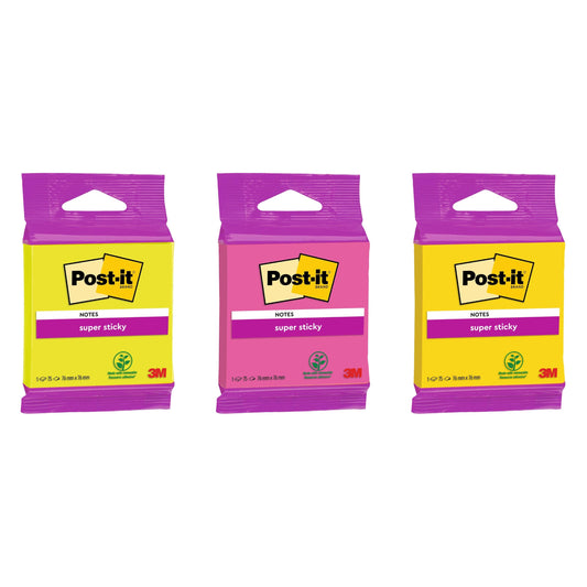 Post-it® Super Sticky Notes 6820S3, 76 x 76 mm, neongrün, neonpink, ultragelb, ultragrün, ultrapink, 1 Block à 75 Blatt, 100% PEFC SGSCH-PEFC-COC-110078 | Packung (1 Stück)