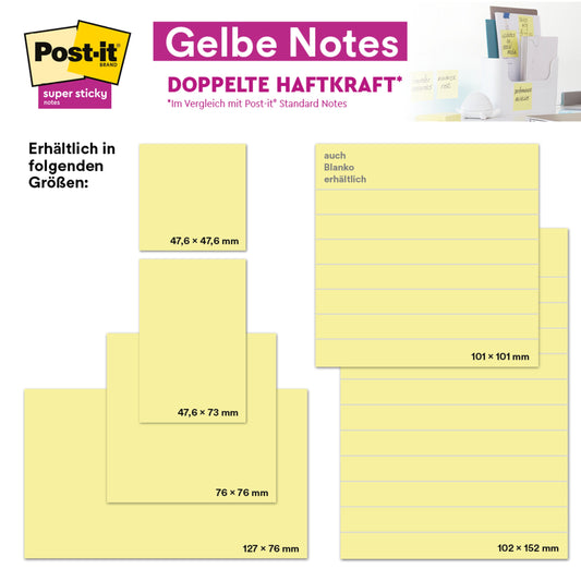 Post-it® Super Sticky Notes, Gelb, 47,6 mm x 47,6 mm, Promotion, 90 Blatt/Block, 21 Blöcke + 3 Gratis/Packung, 100% PEFC, SGSCH-PEFC-COC-110078  | Packung (1 Stück)