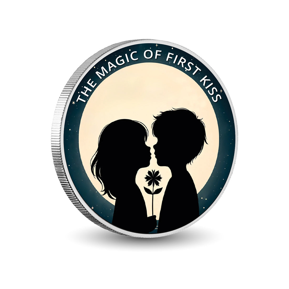 The Magic of First Kiss: Moonlit Moments 1oz Silver Coloured Coin