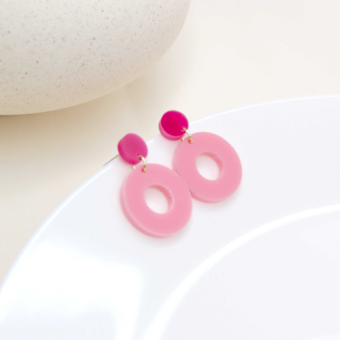 Colorblock Circle Ohrstecker in pink & rosa