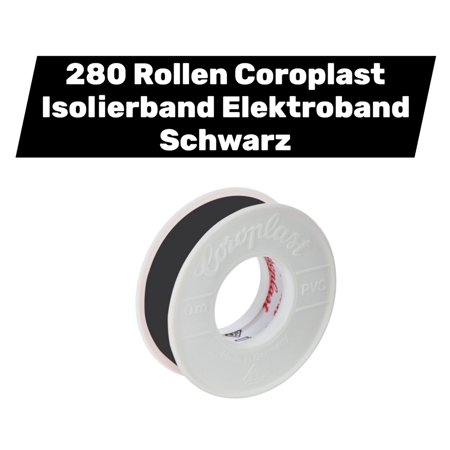 B-flokks einangrunarteip frá Coroplast, rafmagnsteip, svart, 4,5m x 15mm, sjálflímandi, 280 rúllur