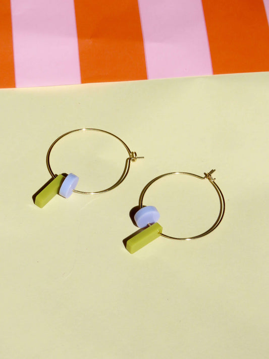 Dots mit Stick Hoops aus vergoldetem Edelstahl in avocado & flieder