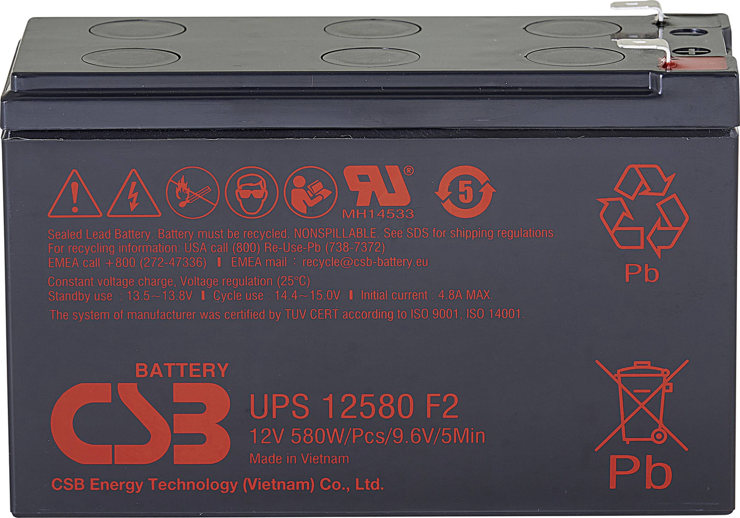 B-grade CSB lead-acid battery UPS12580 high-current AGM flat connector. See text/photo.