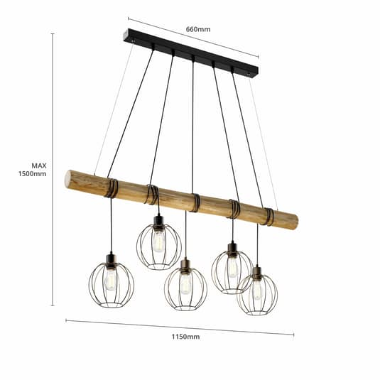 B-lager Euluna hengilampi hengilampi lampi Karou fimm perur brúnt litað 717