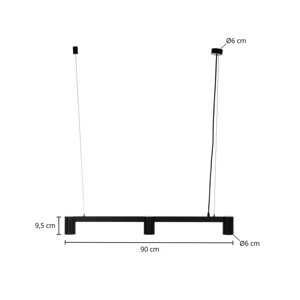 Arcchio Brinja hengilampi í B-flokki, loftlampi, svartur, með þremur ljósum, aflangur