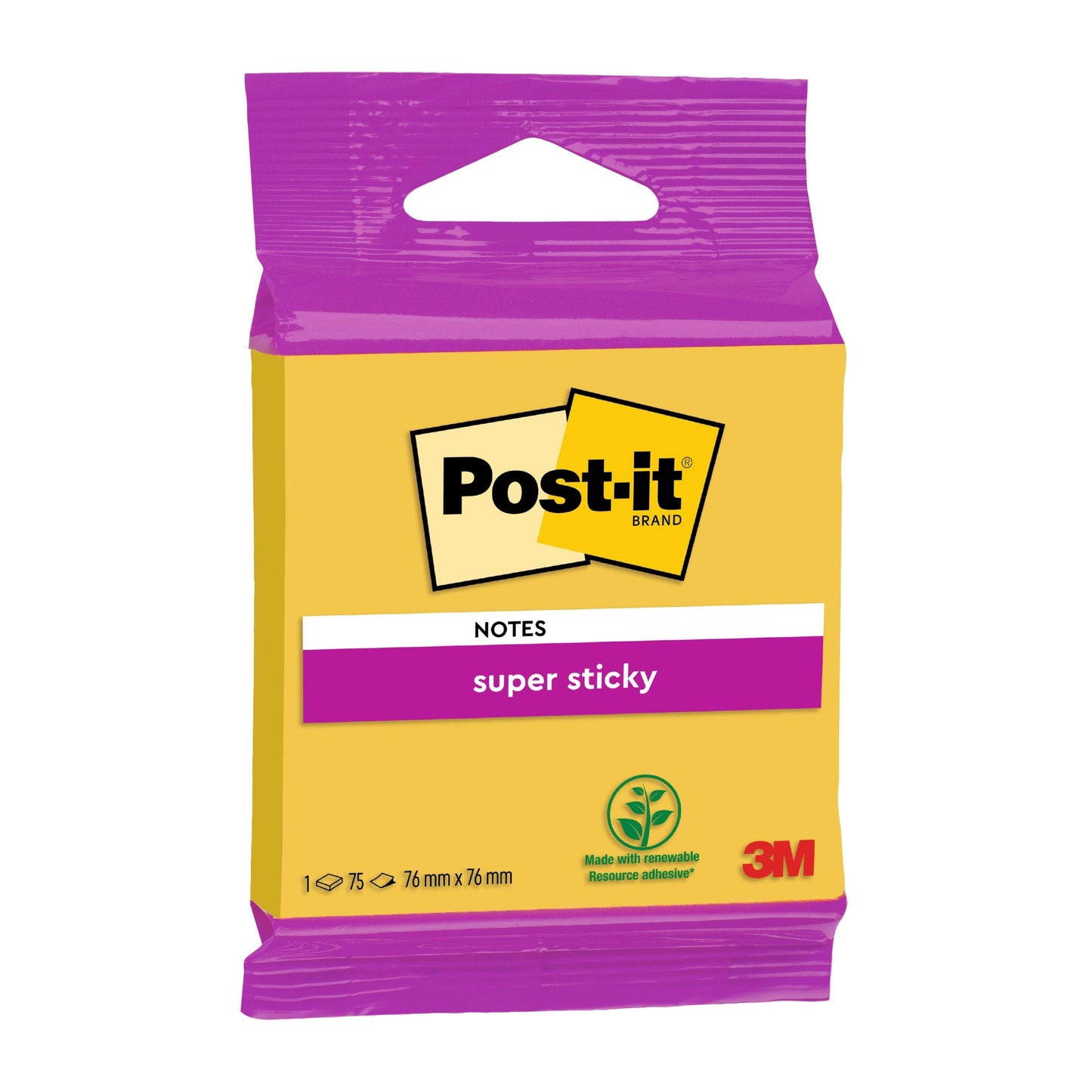 Post-it® Super Sticky Notes 6820S3, 76 x 76 mm, neongrün, neonpink, ultragelb, ultragrün, ultrapink, 1 Block à 75 Blatt, 100% PEFC SGSCH-PEFC-COC-110078 | Packung (1 Stück)