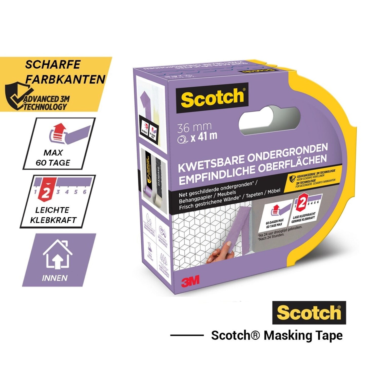 Scotch® Malerabdeckband für empfindliche Oberflächen, 24 mm x 41 m, 1 Rolle/Packung, 100% PEFC SGSCH-PEFC-COC-110078 | Packung (1 Rolle)