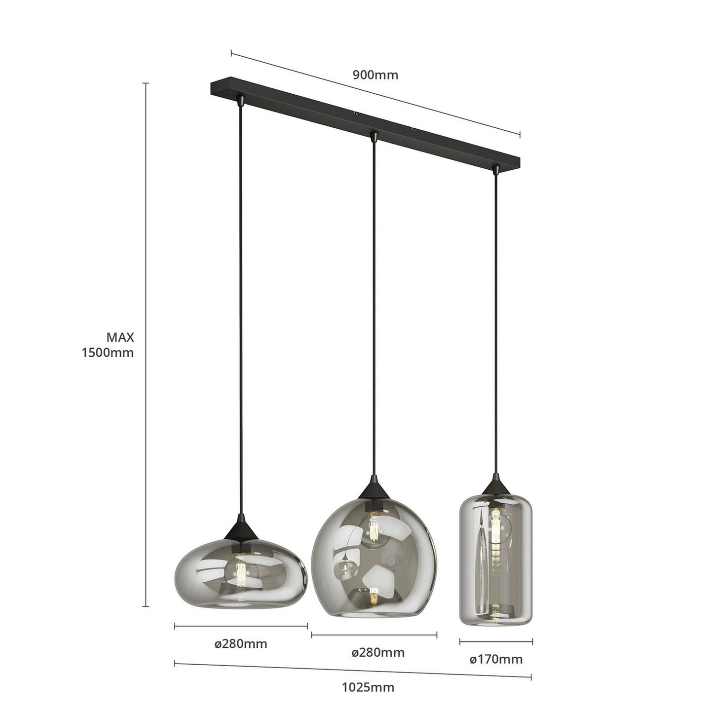 B-Ware Lindby Marla Pendelleuchte Hängelampe Deckenlampe Lampe 3 Flammig E27 Rauchg710