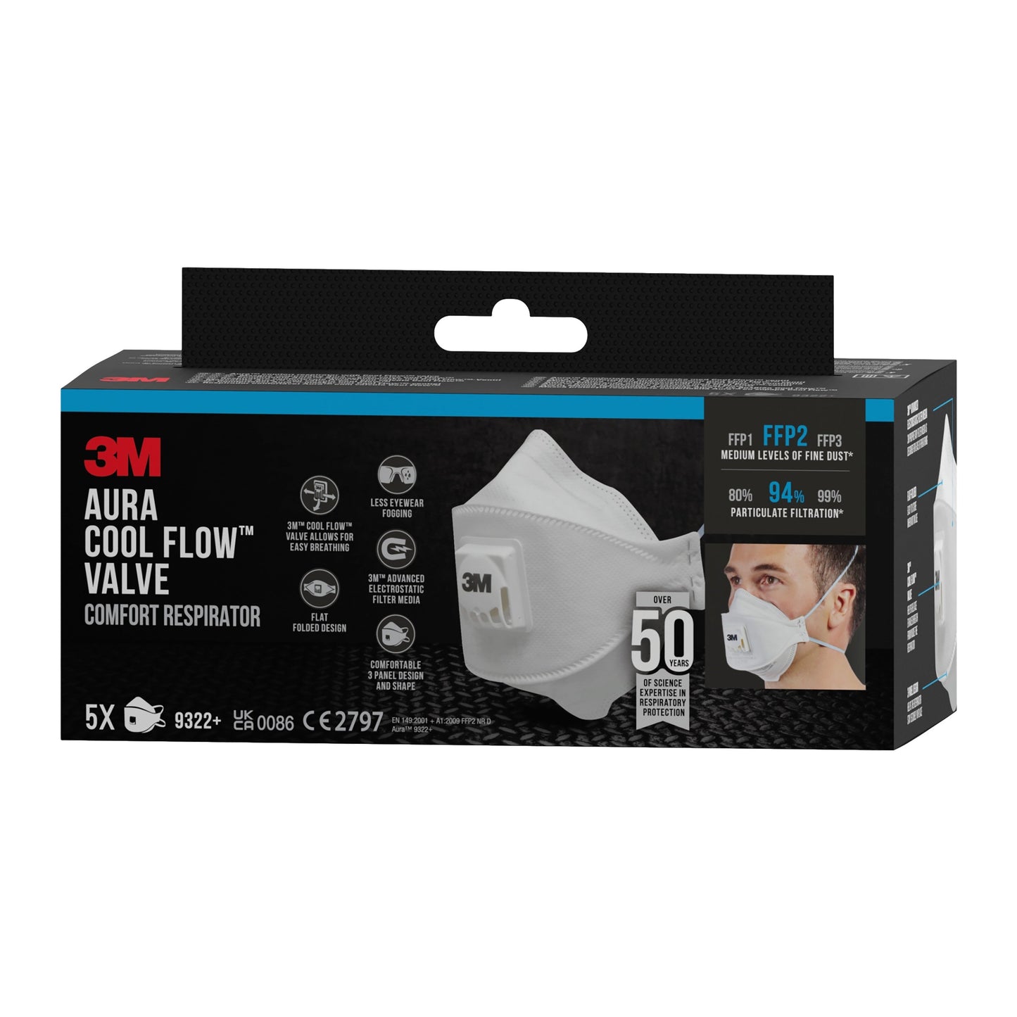 3M™ Aura™ Comfort Cool Flow™ Partikelmaske 9322+, FFP2, mit Ventil