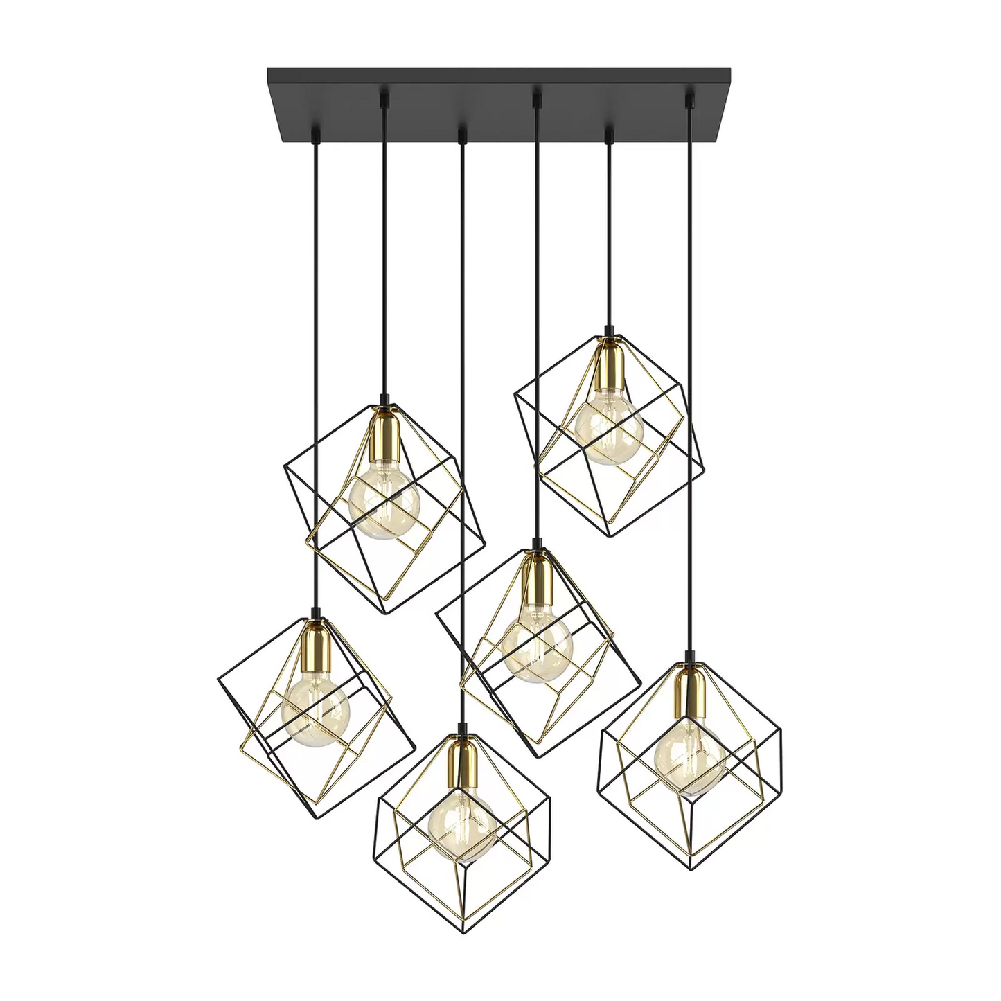 Hengilampi Alambre, á lager, 6 logar, gulllitaður/svartur, með E27 ljósi.