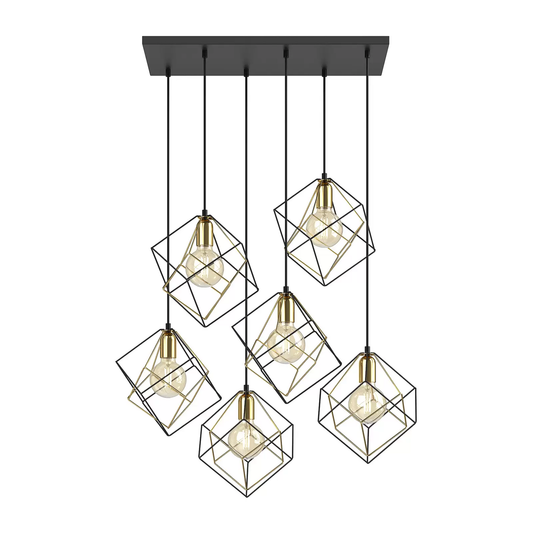 Hengilampi Alambre, á lager, 6 logar, gulllitaður/svartur, með E27 ljósi.