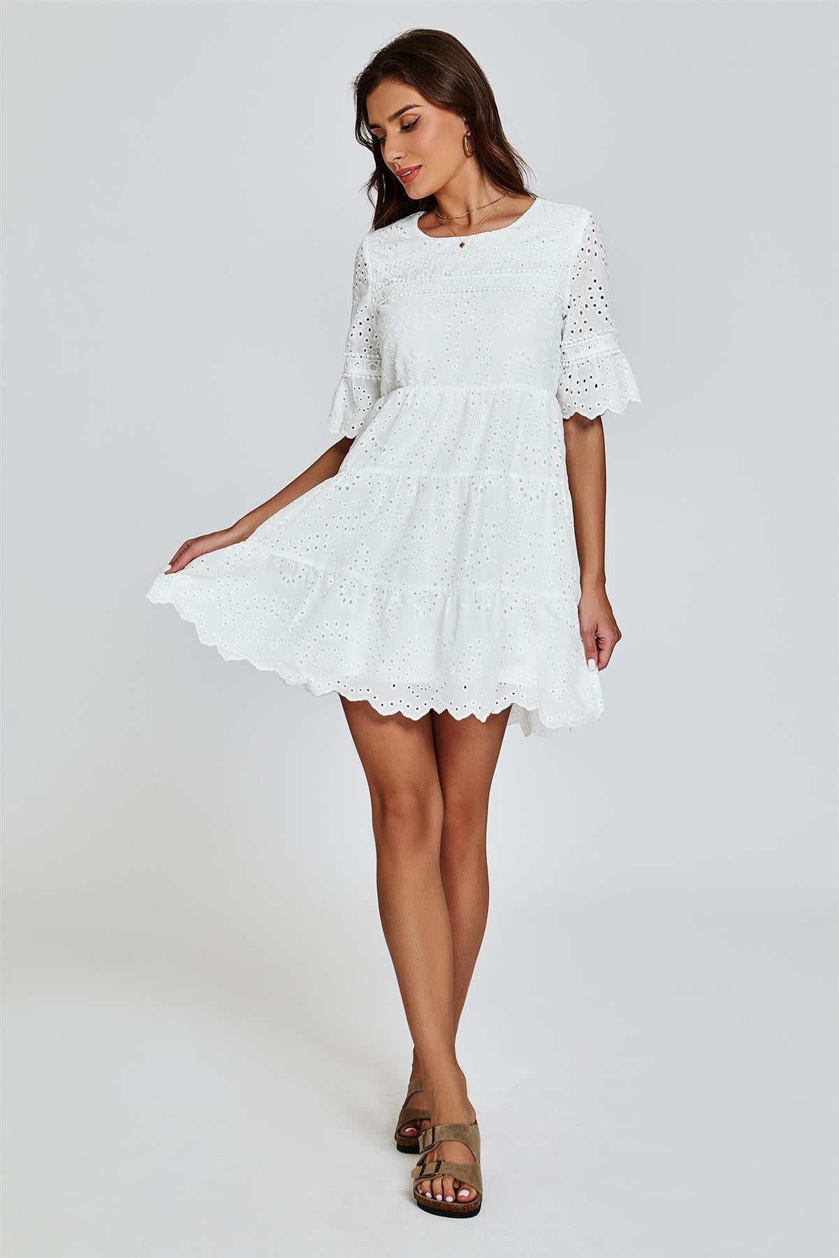 Lace Mini Dress In White