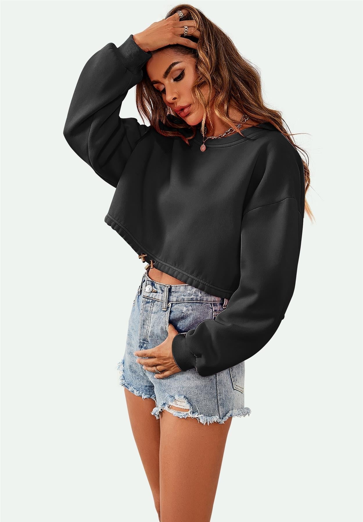 Perfectly Oversized Cropped Sweatshirt In Black 