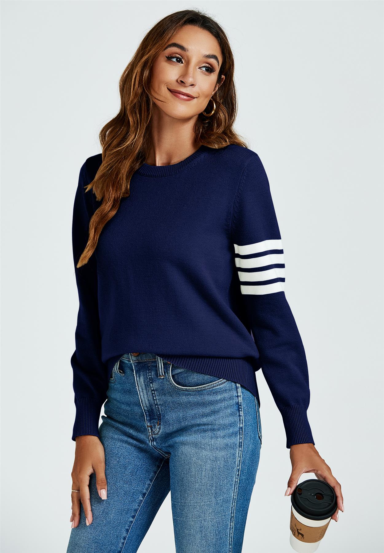 Stripe Pattern Jumper Top In Navy