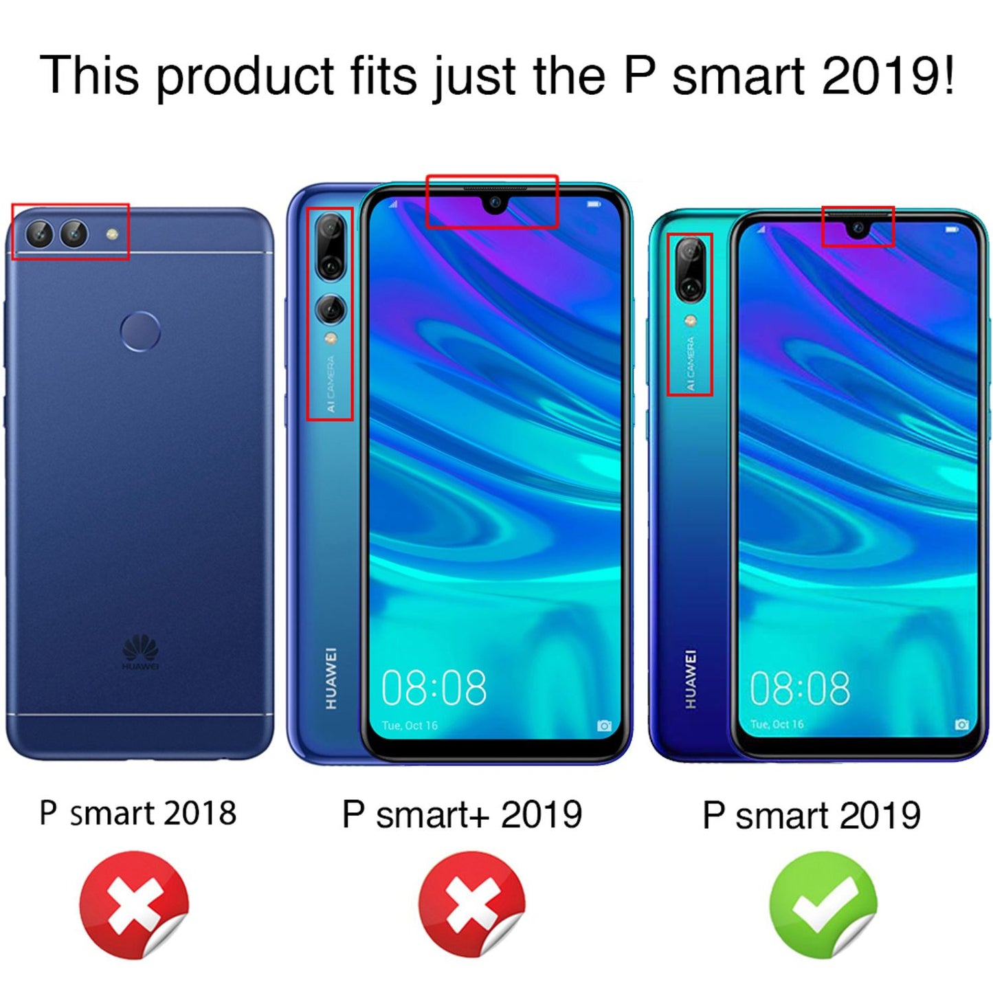NALIA hlífðargler fyrir Huawei P smart 2019, 9H fullþekjandi skjár hertur glerfilma