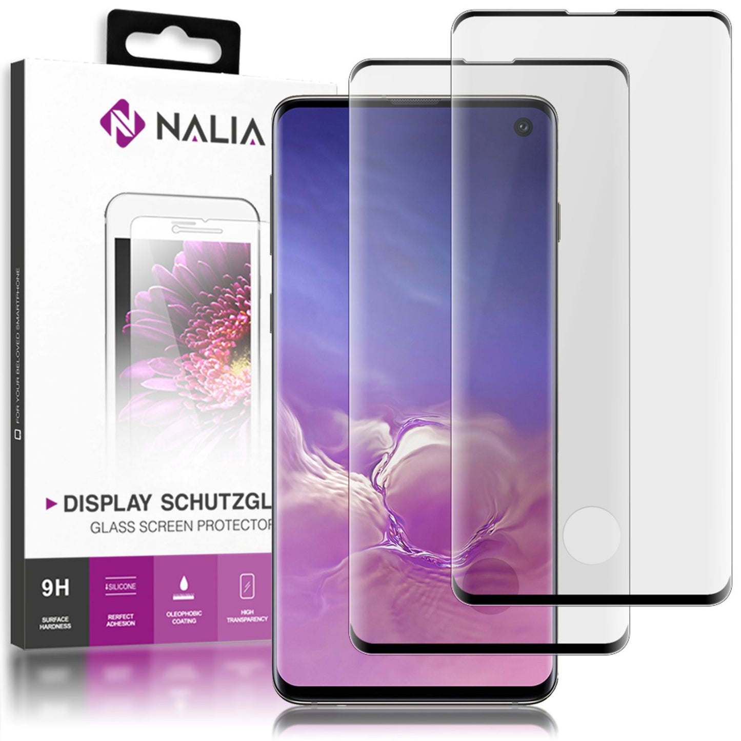 NALIA 2x Protective Glass for Samsung Galaxy S10, 9H Full Cover Display Tempered Film