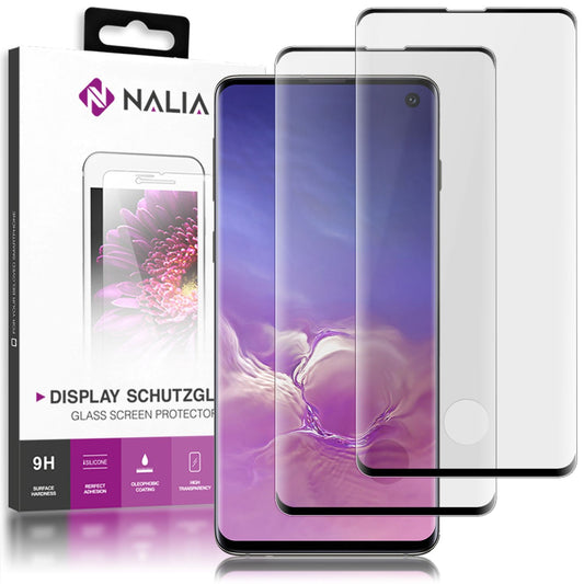 NALIA 2x Protective Glass for Samsung Galaxy S10, 9H Full Cover Display Tempered Film