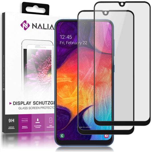 NALIA 2x Protective Glass for Samsung Galaxy A50, 9H Full Cover Display Tempered Film