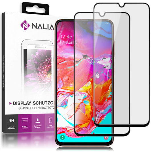 NALIA 2x Protective Glass for Samsung Galaxy A70, 9H Full Cover Display Tempered Film