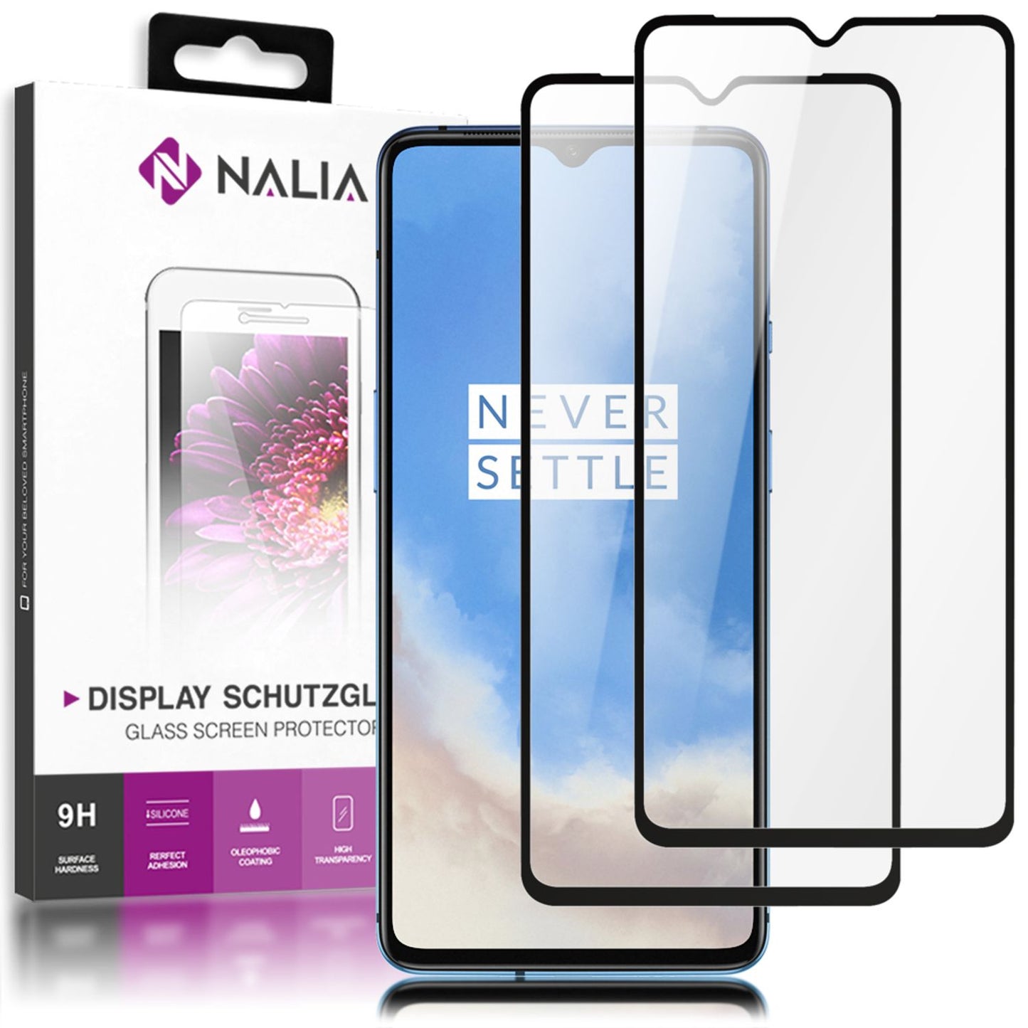 NALIA (2-Pack) Tempered Glass Screen Protector for OnePlus 7T, Full-Cover Screen Display Protection