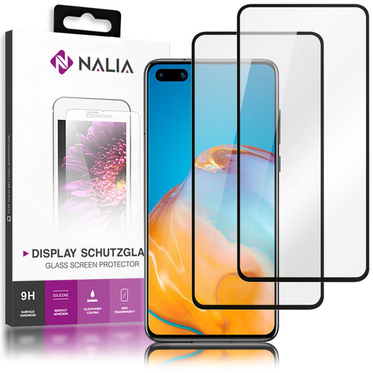 NALIA 2x hlífðargler fyrir Huawei P40, 9H fullþekjandi skjáfilma fyrir farsíma, LCD filma