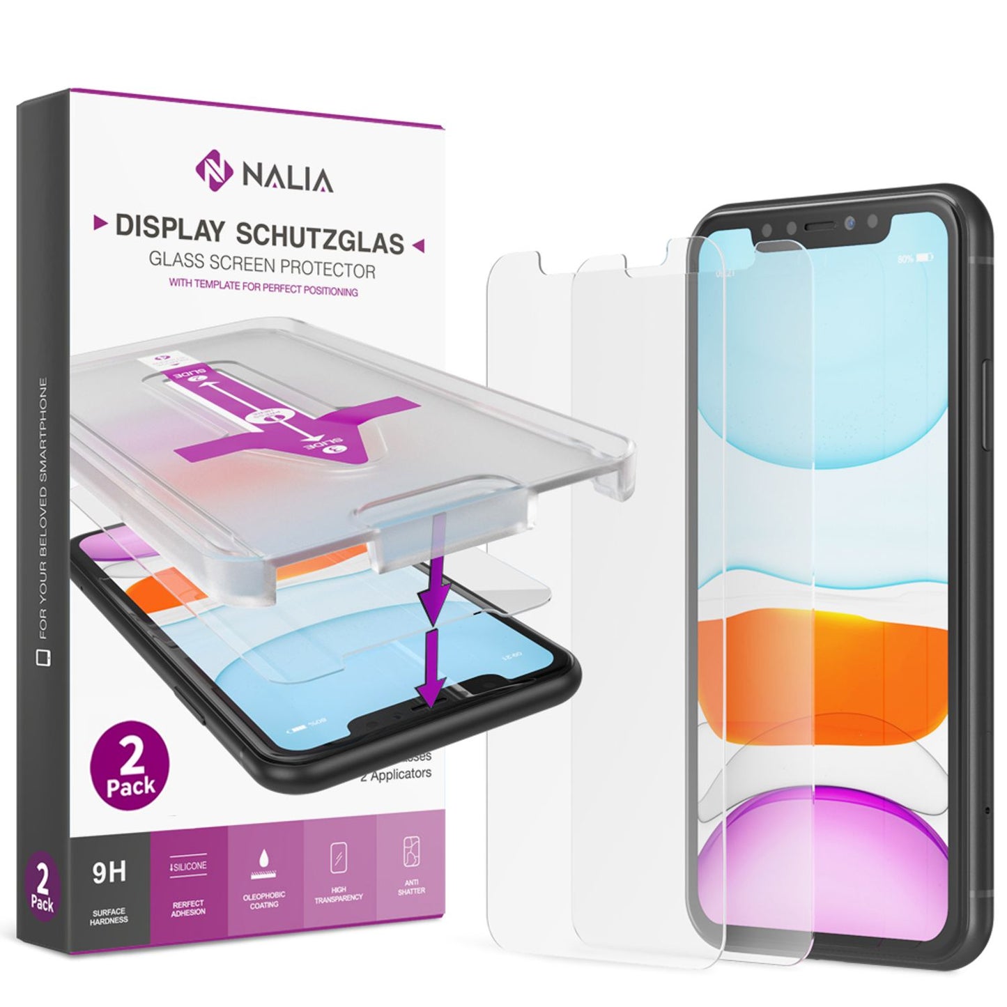 NALIA (2x) Skjávörn og áklæði - Sett fyrir iPhone 11 Pro / X / Xs, Símavörn