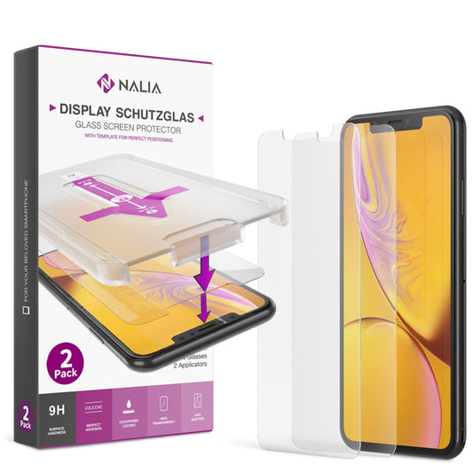 NALIA (2x) Protective Glass &amp; Applicator - Set for iPhone 11 / Xr, 9H Tempered Glass