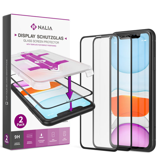 NALIA (2x) hlífðargler og festiefni fyrir iPhone 11 Pro Max/Xs Max, hert gler