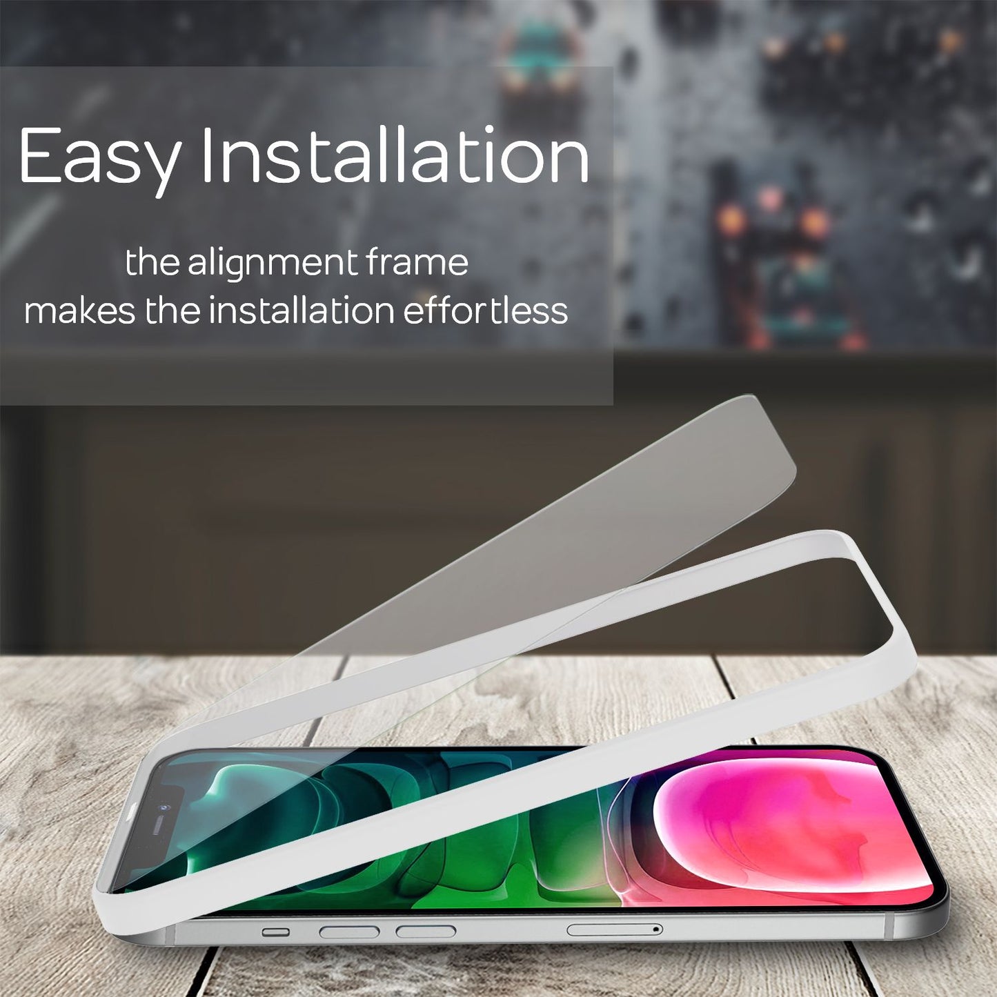 NALIA 4x hlífðargler og stillingarrammi - sett fyrir iPhone 13 / 13 Pro, skjávörn úr gleri