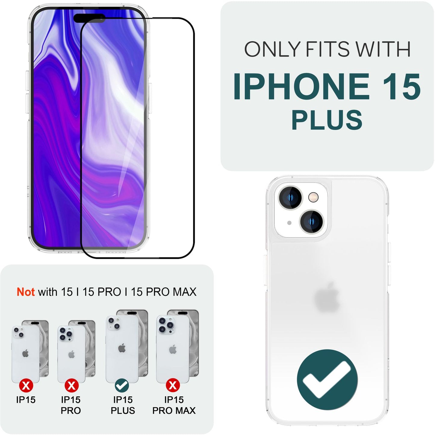 2x hlífðargler með applikator fyrir iPhone 15 Plus fullan skjá hlífðarglerfilmu