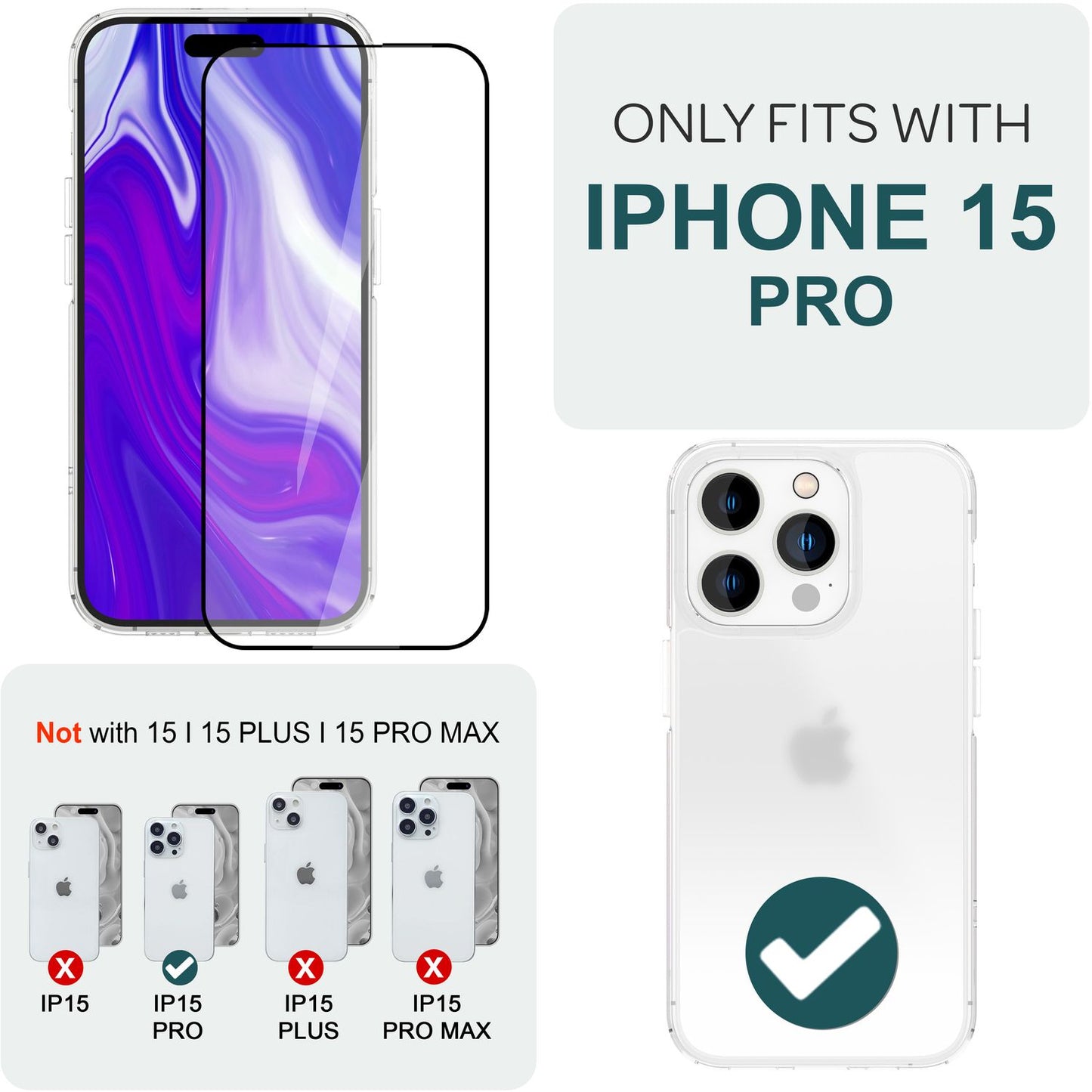 2x Tempered Glass Screen Protectors with Applicator for iPhone 15 Pro 9H Full Display Protective Glass Film