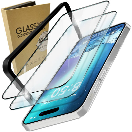 2x Protective glass with applicator for iPhone 15 Pro Max 9H Display Protection Glass Film