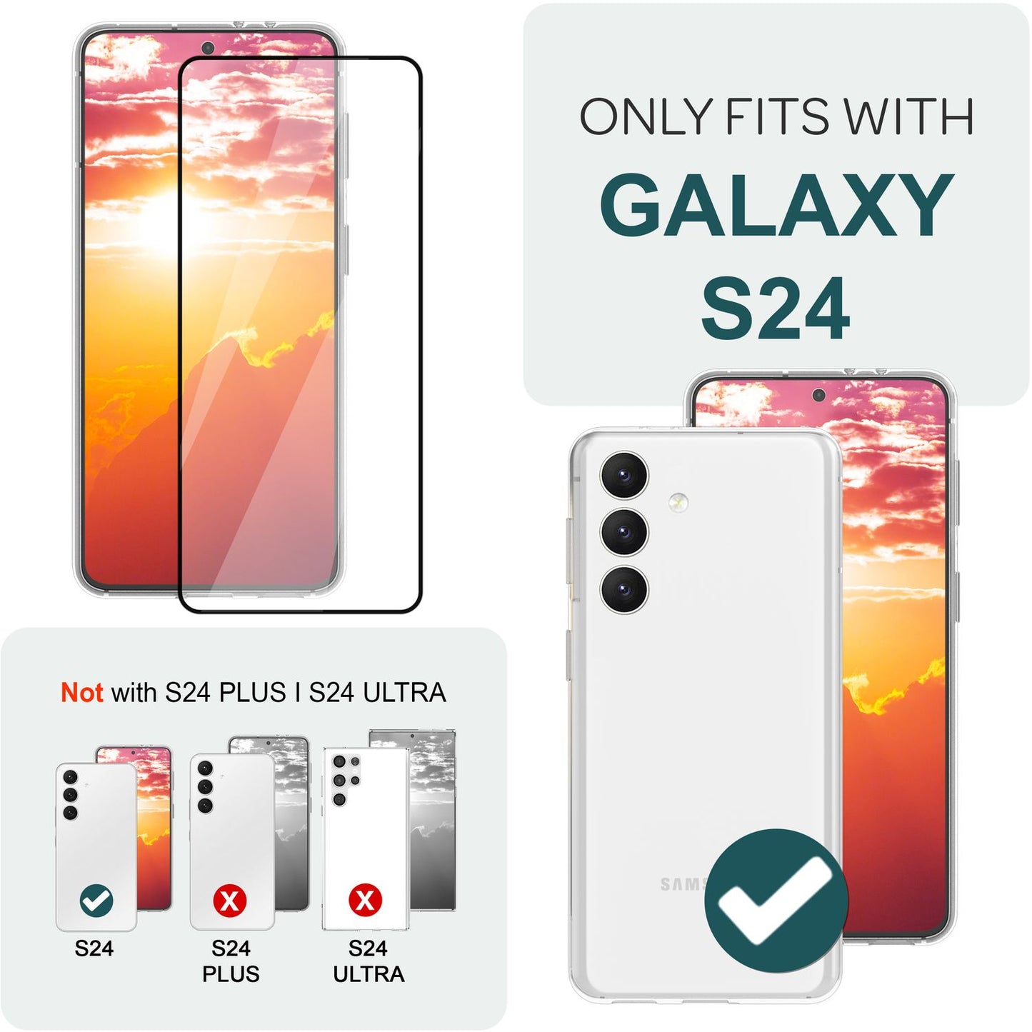 NALIA Set 2x Protective Glass &amp; 1x Applicator for Samsung Galaxy S24 Glass, Clear Screen Protector &amp; Stencil, 9H Glass Film