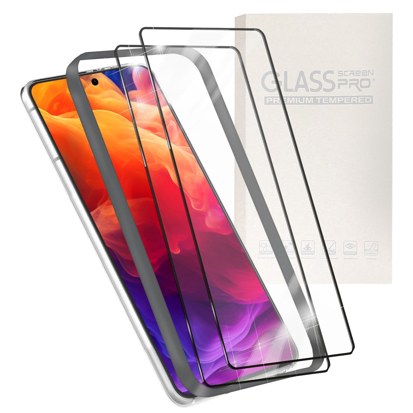 NALIA sett 2x hlífðargler og 1x applikator fyrir Samsung Galaxy S24 Plus gler, gegnsætt skjávörn og sjablon, 9H glerfilma