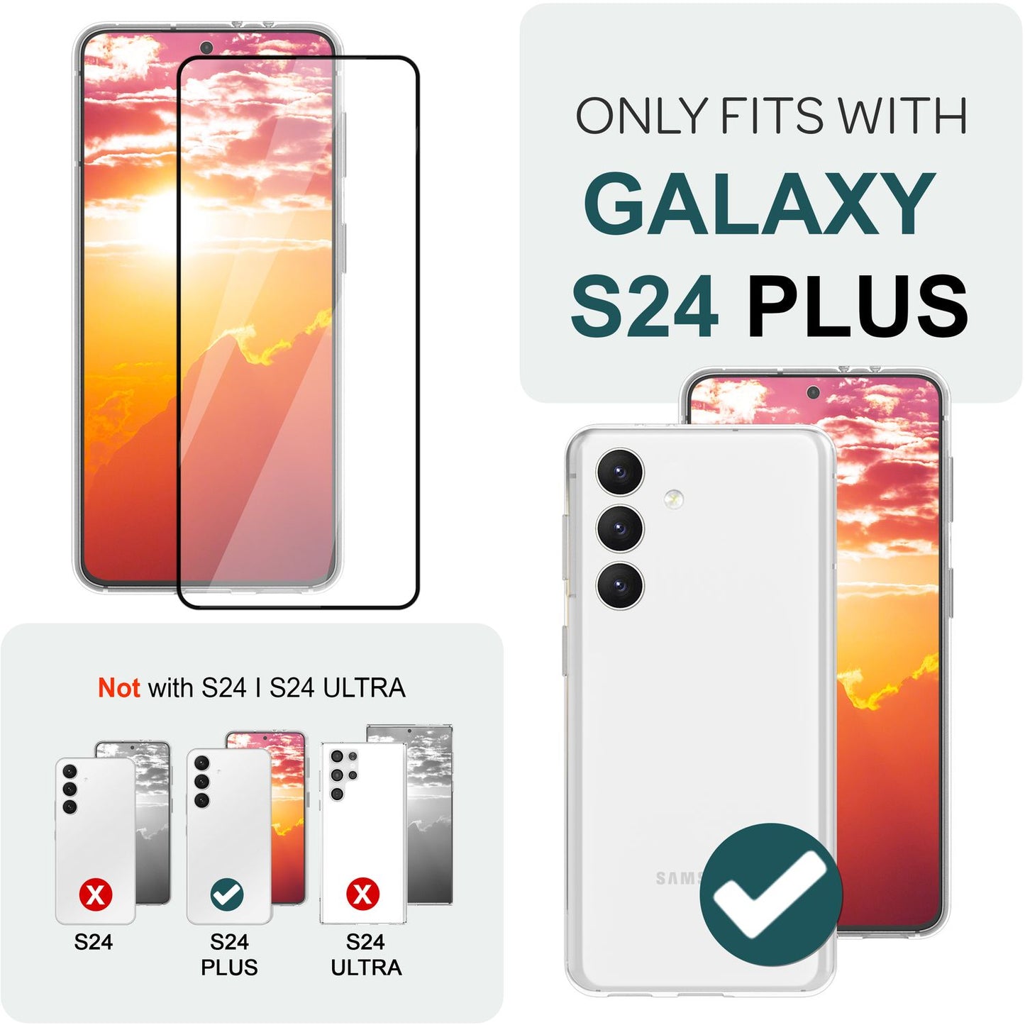 NALIA sett 2x hlífðargler og 1x applikator fyrir Samsung Galaxy S24 Plus gler, gegnsætt skjávörn og sjablon, 9H glerfilma