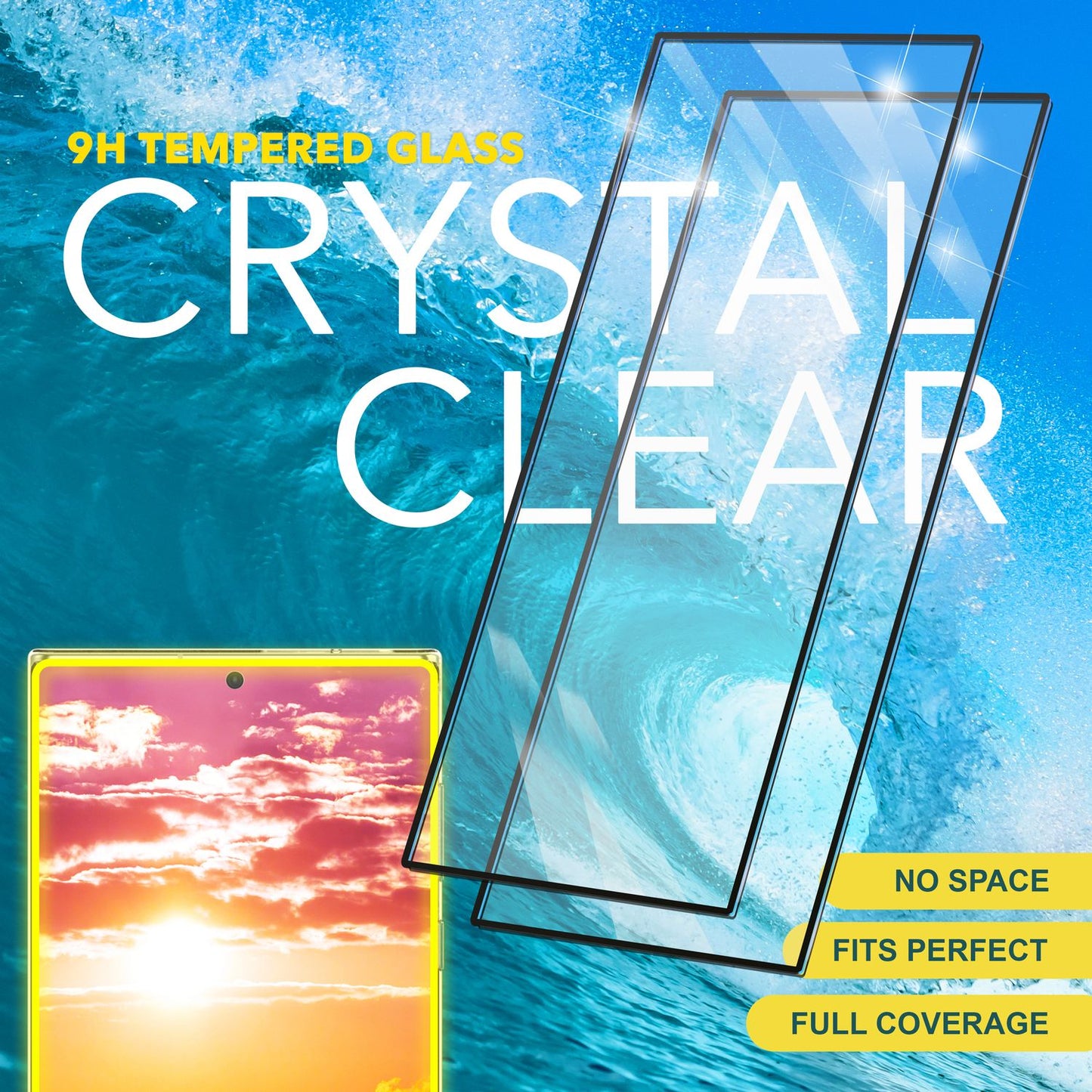 NALIA Set 2x Protective Glass &amp; 1x Applicator for Samsung Galaxy S24 Ultra Glass, Clear Screen Protector &amp; Stencil, 9H Glass Film