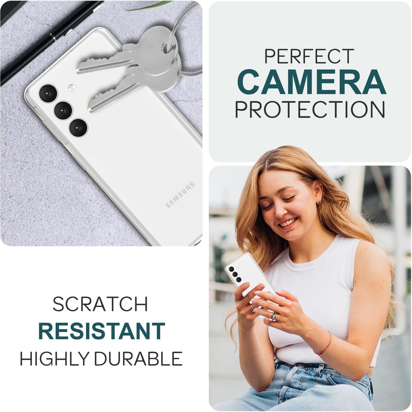 NALIA [2 pakka] Myndavélarlinsuvörn fyrir Samsung Galaxy S24, gegnsætt rispuþolið 9H linsuvörn fyrir aftari myndavél