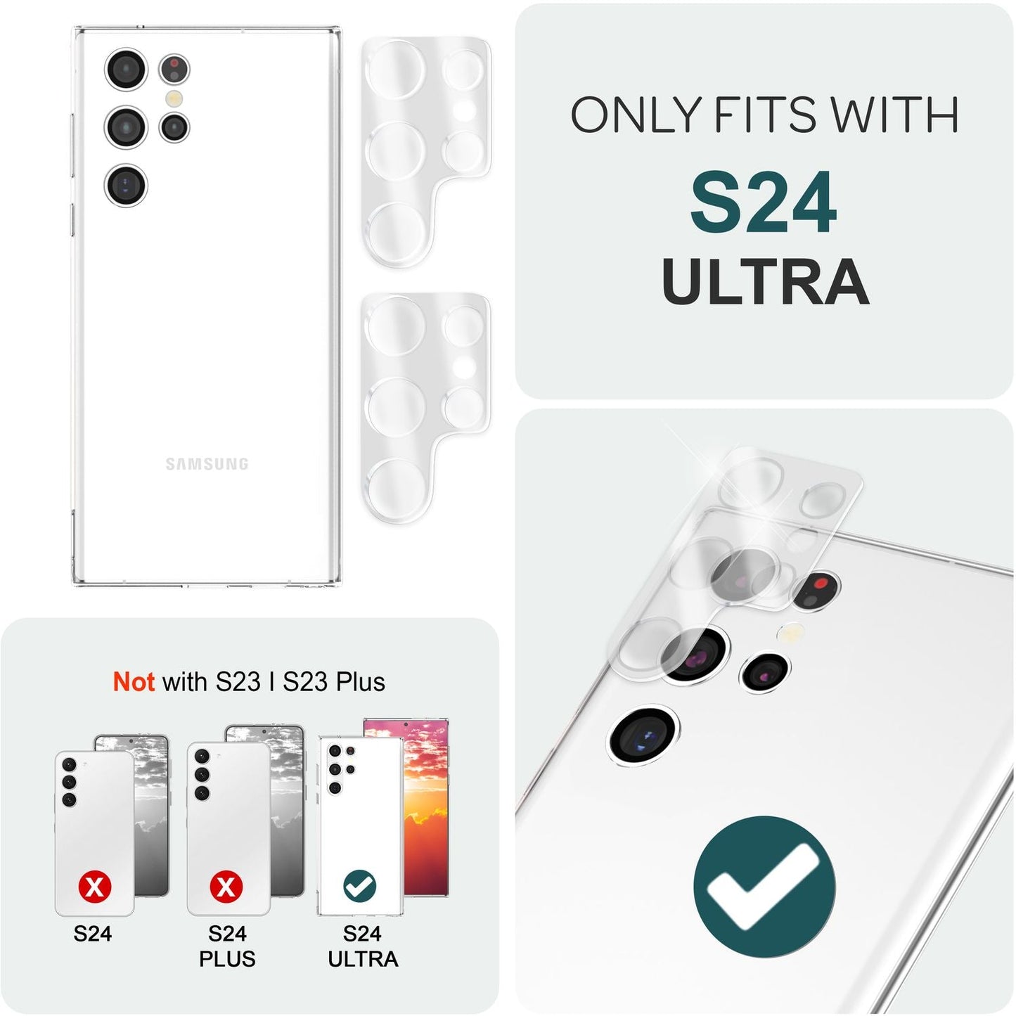 NALIA [2 pakka] Myndavélarlinsuvörn fyrir Samsung Galaxy S24 Ultra, gegnsætt rispuþolið 9H linsuvörn fyrir aftari myndavél