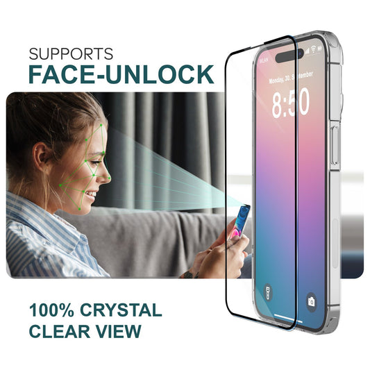 NALIA Set [3-in-1] 2x Tempered Glass Screen Protector &amp; 1x Mounting Frame for iPhone 16, Clear Transparent Tempered Glass Screen Protector