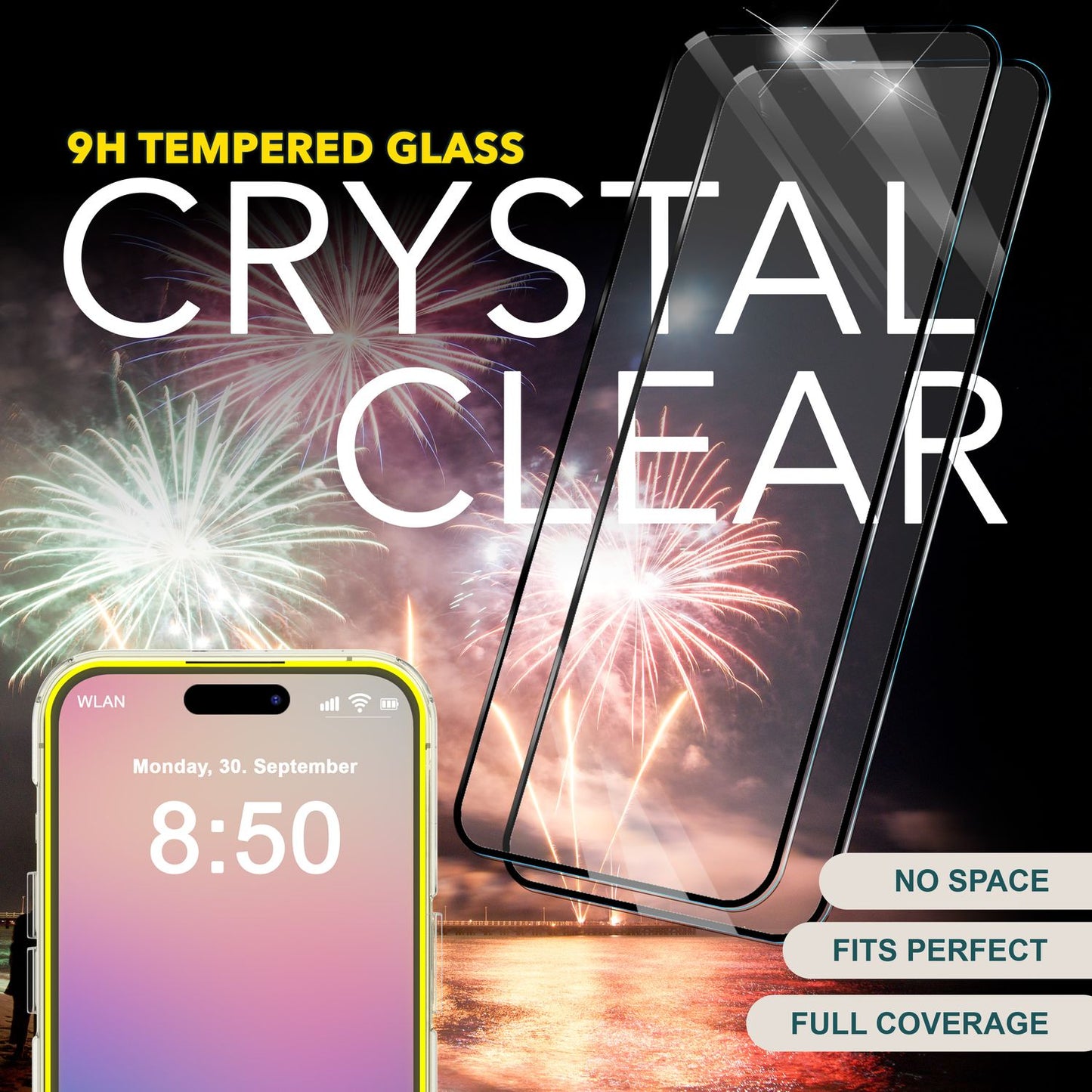 NALIA Set [3-in-1] 2x Tempered Glass Screen Protector &amp; 1x Mounting Frame for iPhone 16, Clear Transparent Tempered Glass Screen Protector