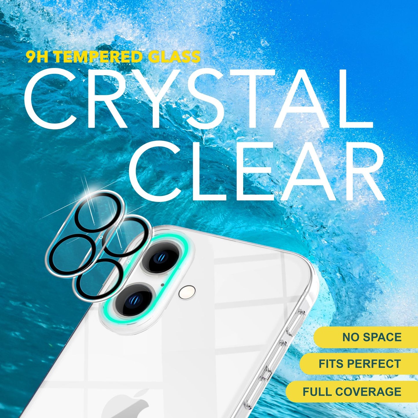 NALIA 2x Camera Lens Protector for iPhone 16, Clear Lens Protector for Rear Camera, Transparent Camera Protection, Camera Glass