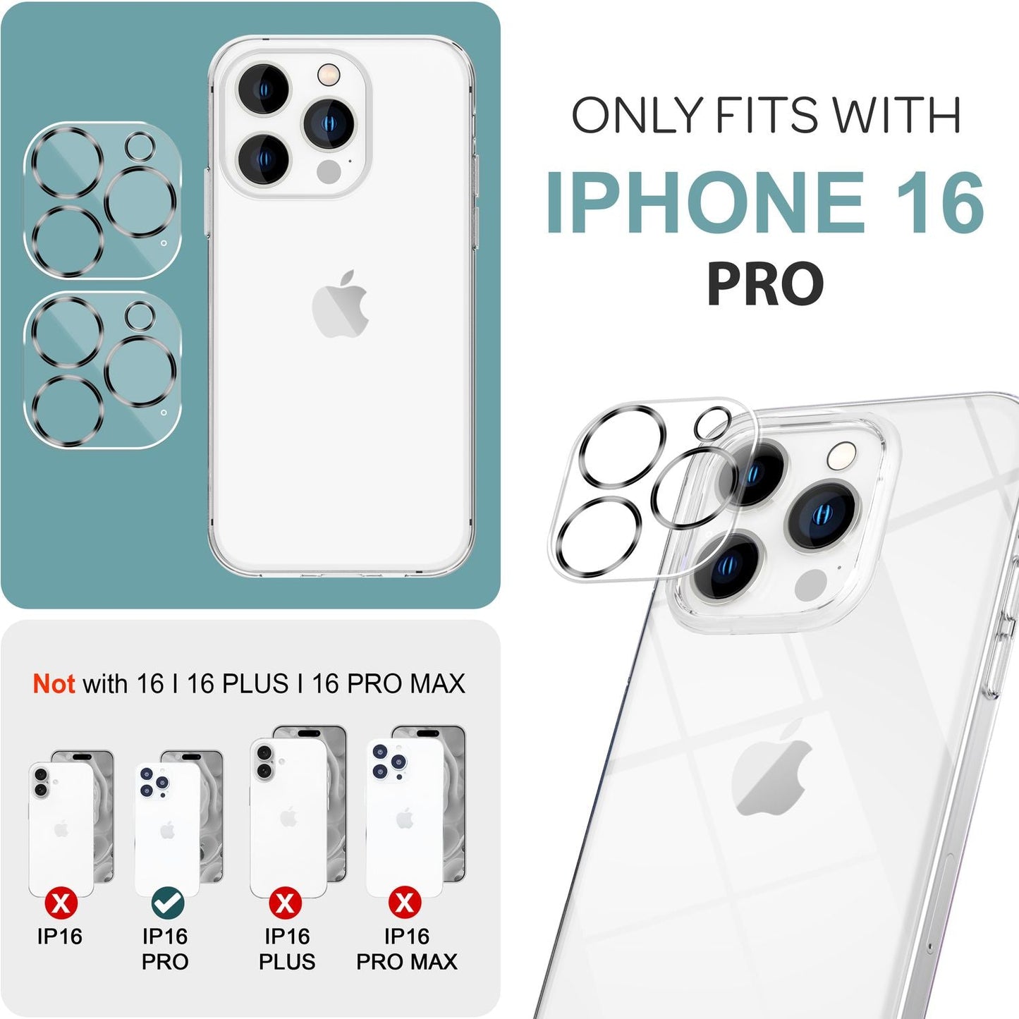 NALIA 2x myndavélarhlíf fyrir iPhone 16 Pro, gegnsætt linsuhlíf fyrir aftari myndavél, gegnsætt myndavélarhlíf, myndavélargler