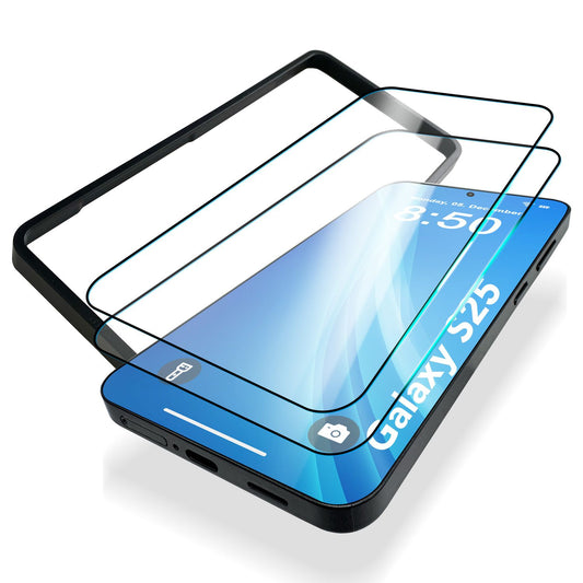 NALIA ArmorGlassX for Samsung Galaxy S25 Glass, 2x Protective Glass with Positioning Aid for Installation, Ultra Clear Display Film with Black Border in 9H, Scratch-Resistant Screen Protector