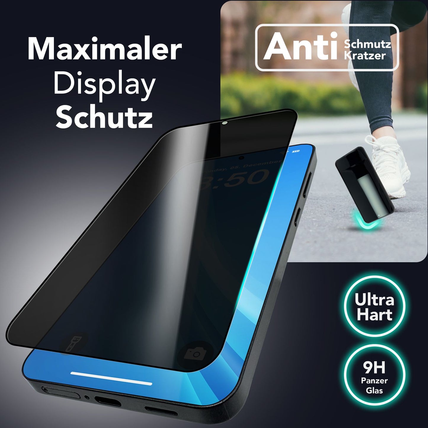 NALIA AntiSpyX für Samsung Galaxy S25 Glas, Privacy Schutzglas mit Montagehilfe zur Installation, Kratzfeste 9H gehärtete Blickschutz-Folie, Oleophobes Anti-Spy Displayschutz-Glas