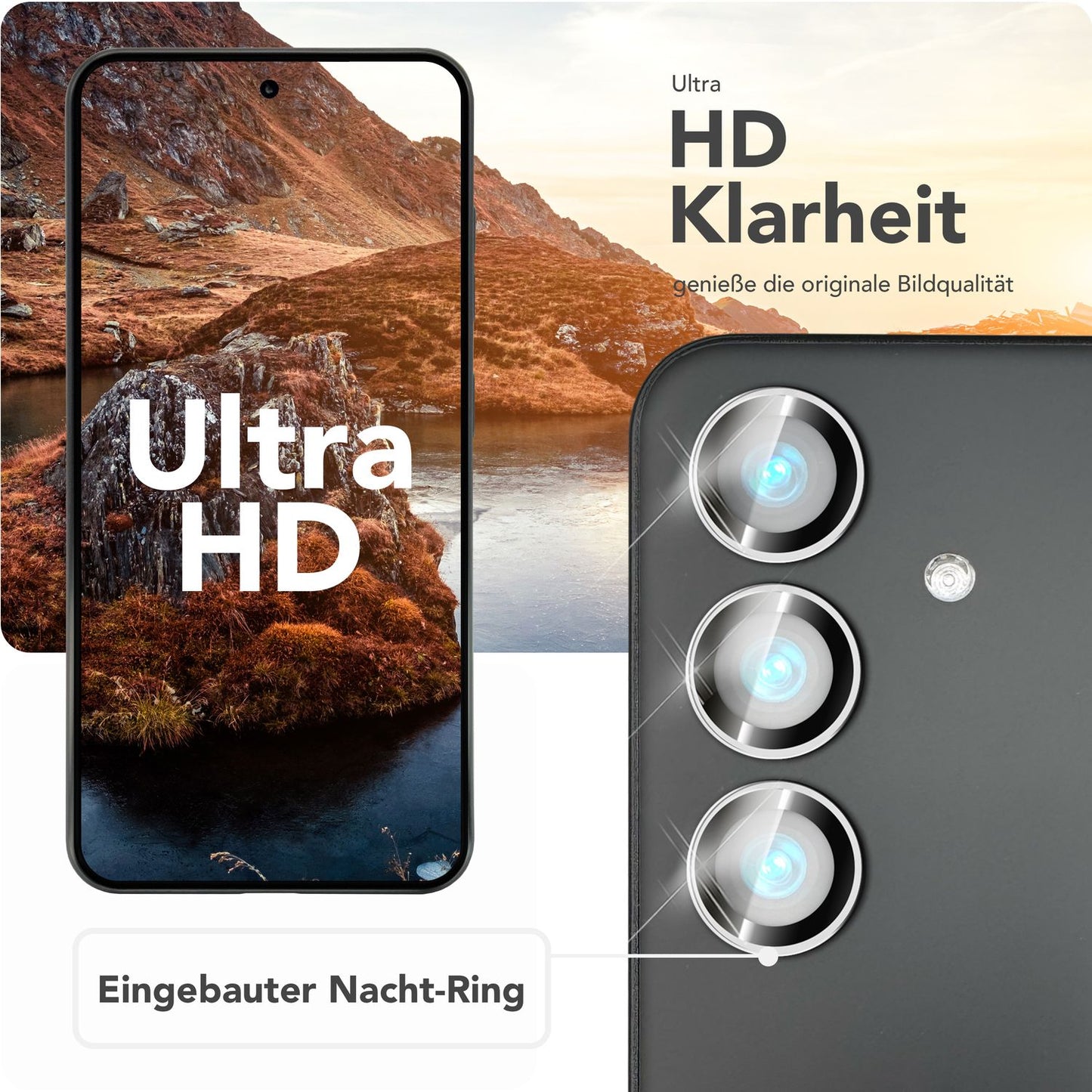 NALIA Focus.Pro CLX für Samsung Galaxy S25 Glas, Reflexionsfreier Kameraschutz, Einzeln Klare Schutzglas Ringe mit Farbrahmen, 9H Linsenschutz für Rück-Kamera, 3 Stück