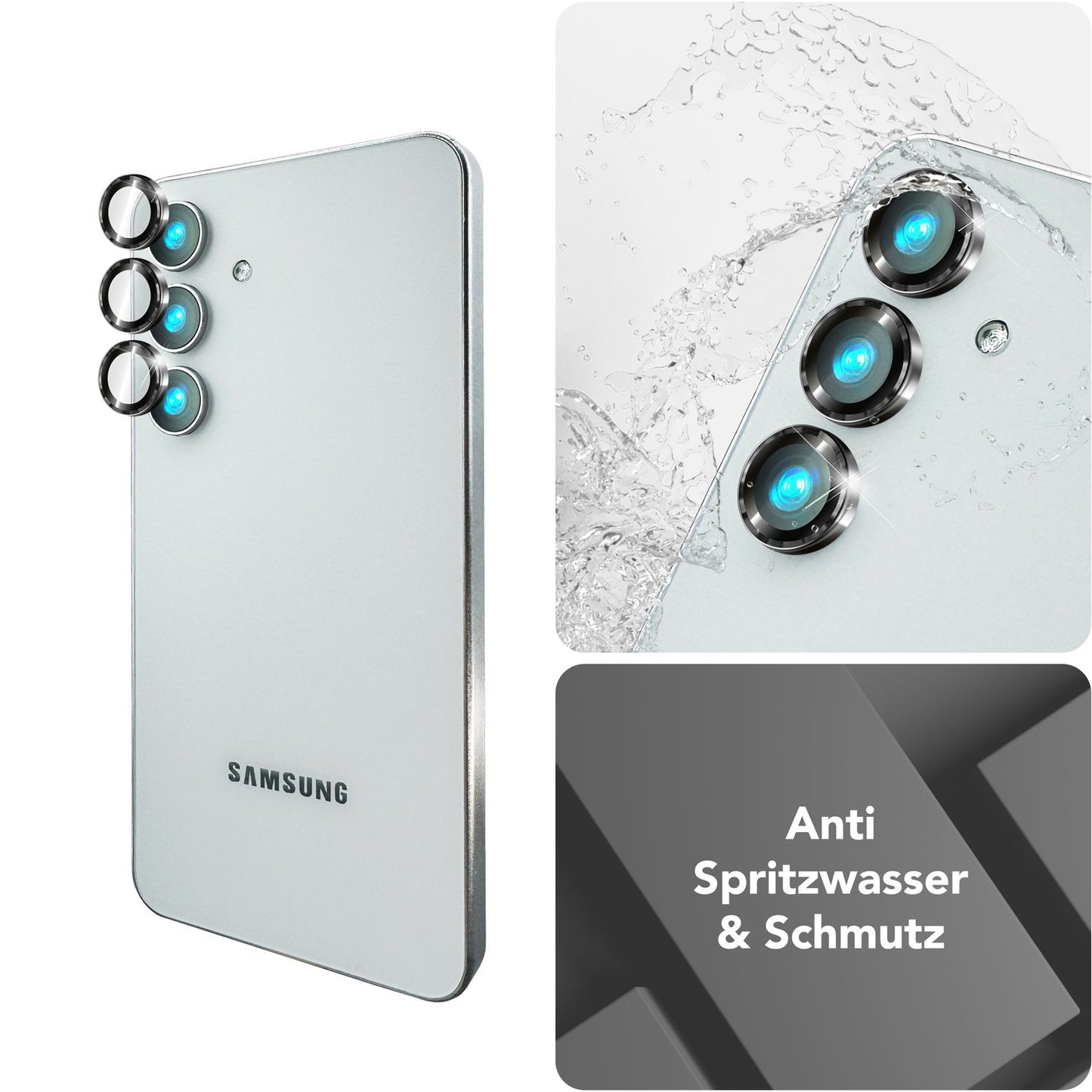 NALIA Focus.Pro CLX Glass for Samsung Galaxy S25 Plus, Anti-Reflective Camera Protection, Individual Clear Camera Lenses with Colored Frame, 9H Lens Rings for Rear Camera, 3 Pack