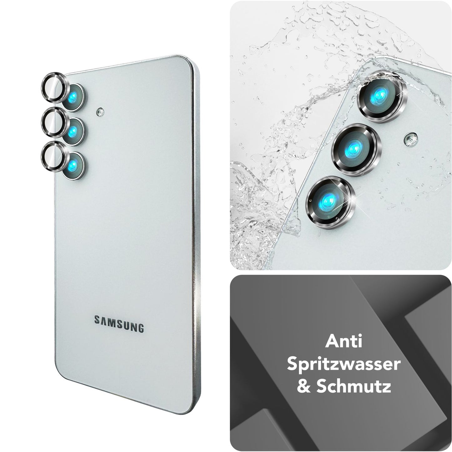 NALIA Focus.Pro CLX Glass for Samsung Galaxy S25 Plus, Anti-Reflective Camera Protection, Individual Clear Camera Lenses with Colored Frame, 9H Lens Rings for Rear Camera, 3 Pack