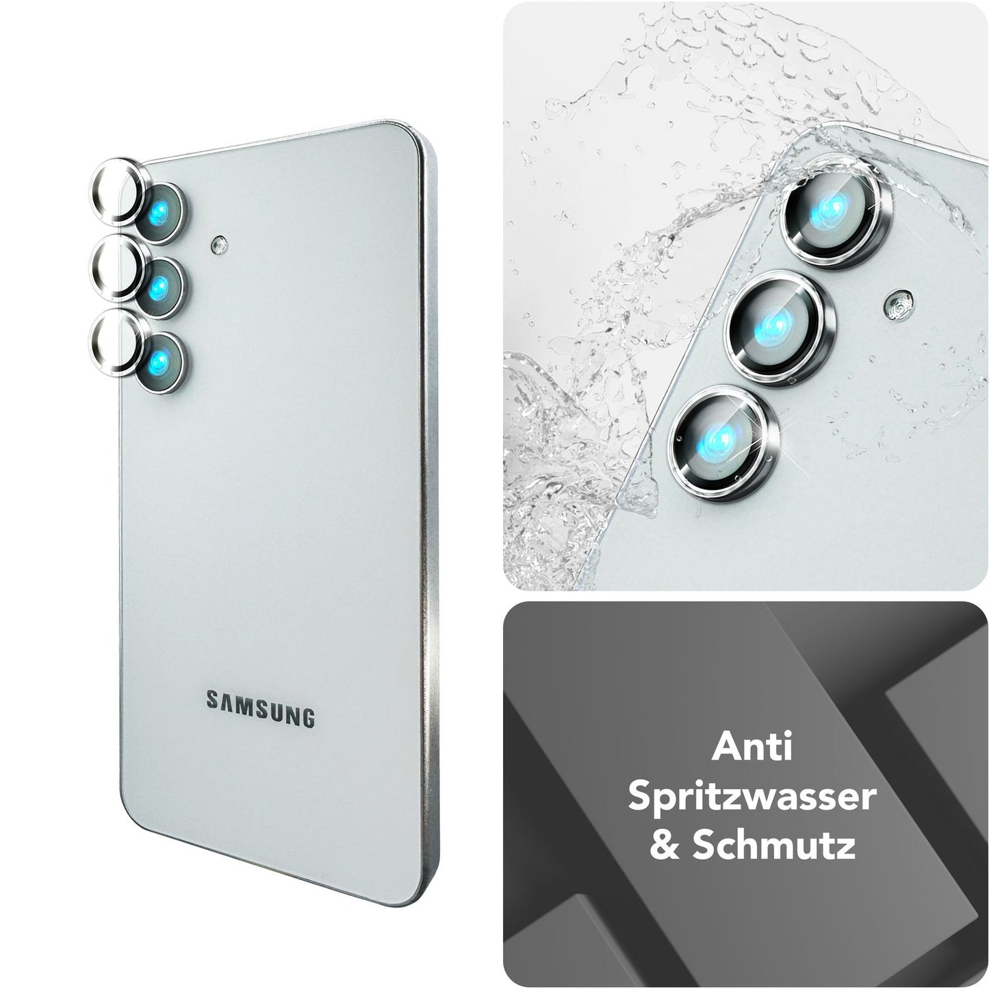 NALIA Focus.Pro CLX Glass for Samsung Galaxy S25 Plus, Anti-Reflective Camera Protection, Individual Clear Camera Lenses with Colored Frame, 9H Lens Rings for Rear Camera, 3 Pack