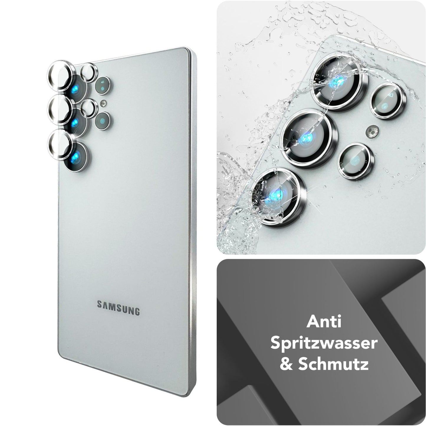 NALIA Focus.Pro CLX fyrir Samsung Galaxy S25 Ultra gler, speglunarvörn fyrir myndavélina, einstakir glærir myndavélarglerhringir með lituðum brúnum, linsuvörn fyrir aftari myndavél, 5 stykki