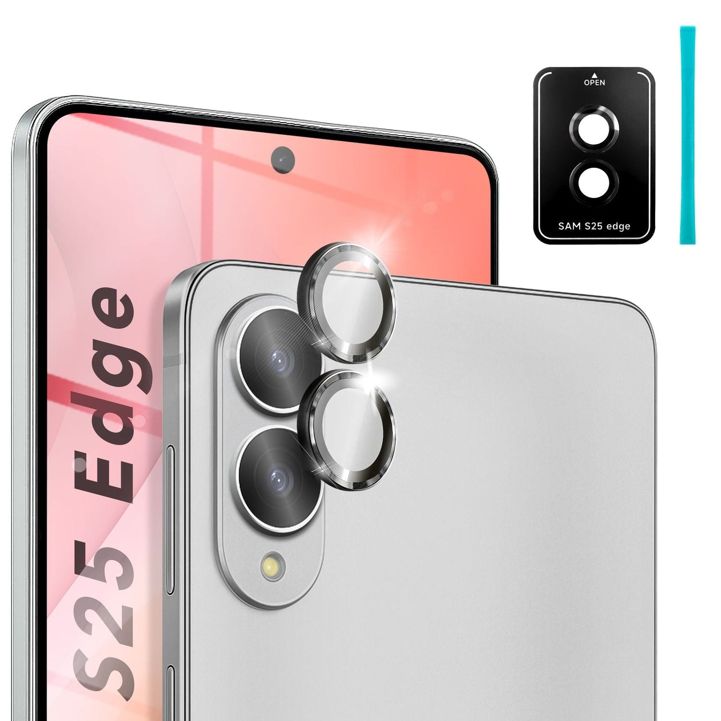 NALIA Focus.Pro CLX Camera Protective Glass for Samsung Galaxy S25 Edge – Lens Ring with 9H Hardness, Anti-Reflection, Crystal Clear Cover, Case Compatible, Scratch-Resistant Glass, 2 Pack